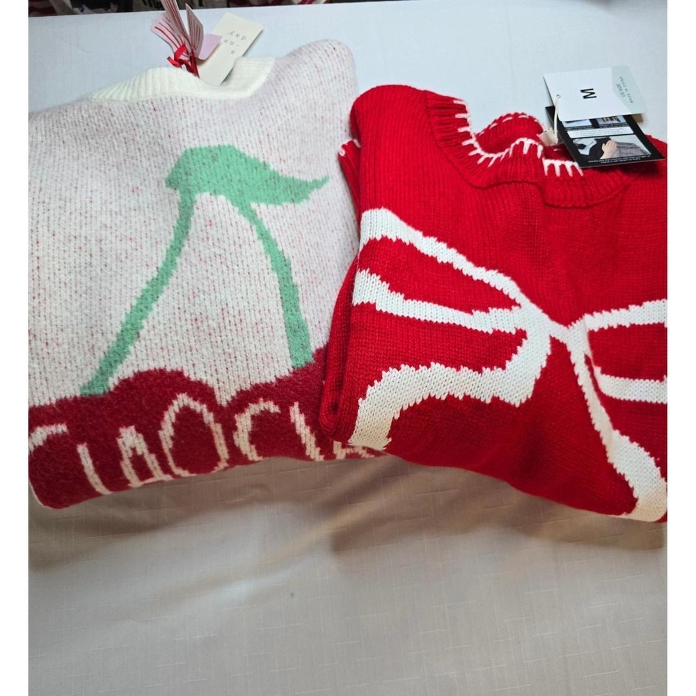 New A New Day Cherry Ciao Ciao & Red Bow Graphic Sweater Bundle Bundle Size M - Picture 6 of 8